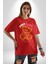 Artık Katlan Pamuklu Bisiklet Yaka Kadın Erkek Oversize Boyfriend Dijital Baskılı Kırmızı T-Shirt 2