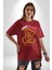 Artık Katlan Pamuklu Bisiklet Yaka Kadın Erkek Oversize Boyfriend Dijital Baskılı Kırmızı T-Shirt 4