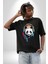 Kulaklık Ayı Panda Pamuklu Bisiklet Yaka Kadın Erkek Oversize Boyfriend Dijital Baskılı Siyah T-Shirt 3