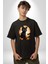 Cadılar Bayramı Kedi Pamuklu Bisiklet Yaka Kadın Erkek Oversize Boyfriend Dijital Baskılı Siyah T-Shirt 5