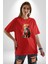 Renkli Yağlı Boya Kedi Pamuklu Bisiklet Yaka Kadın Erkek Oversize Boyfriend Dijital Baskılı Kırmızı T-Shirt 2