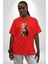 Renkli Yağlı Boya Kedi Pamuklu Bisiklet Yaka Kadın Erkek Oversize Boyfriend Dijital Baskılı Kırmızı T-Shirt 3