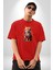 Renkli Yağlı Boya Kedi Pamuklu Bisiklet Yaka Kadın Erkek Oversize Boyfriend Dijital Baskılı Kırmızı T-Shirt 4