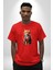 Renkli Yağlı Boya Kedi Pamuklu Bisiklet Yaka Kadın Erkek Oversize Boyfriend Dijital Baskılı Kırmızı T-Shirt 5