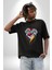 Kalp Damar Renkli Boyalı Pamuklu Bisiklet Yaka Kadın Erkek Oversize Boyfriend Dijital Baskılı Siyah T-Shirt 1
