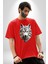 Beyaz Kurt Kafası Pamuklu Bisiklet Yaka Kadın Erkek Oversize Boyfriend Dijital Baskılı Kırmızı T-Shirt 4