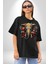 Bereket Fil Hintli Tasarım Pamuklu Bisiklet Yaka Kadın Erkek Oversize Boyfriend Dijital Baskılı Siyah T-Shirt 4