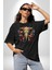 Bereket Fil Hintli Tasarım Pamuklu Bisiklet Yaka Kadın Erkek Oversize Boyfriend Dijital Baskılı Siyah T-Shirt 5