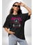 Serin ve Mutlu Kal Pamuklu Bisiklet Yaka Kadın Erkek Oversize Boyfriend Dijital Baskılı Siyah T-Shirt 1