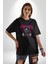 Serin ve Mutlu Kal Pamuklu Bisiklet Yaka Kadın Erkek Oversize Boyfriend Dijital Baskılı Siyah T-Shirt 4