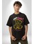 Artık Katlan Pamuklu Bisiklet Yaka Kadın Erkek Oversize Boyfriend Dijital Baskılı Siyah T-Shirt 1