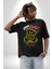 Artık Katlan Pamuklu Bisiklet Yaka Kadın Erkek Oversize Boyfriend Dijital Baskılı Siyah T-Shirt 3
