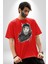 Safari Kedi Şal Eşarp Pamuklu Bisiklet Yaka Kadın Erkek Oversize Boyfriend Dijital Baskılı Kırmızı T-Shirt 4