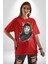 Safari Kedi Şal Eşarp Pamuklu Bisiklet Yaka Kadın Erkek Oversize Boyfriend Dijital Baskılı Kırmızı T-Shirt 5