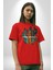 Kaktüs Çita Pamuklu Bisiklet Yaka Kadın Erkek Oversize Boyfriend Dijital Baskılı Kırmızı T-Shirt 3