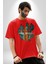 Kaktüs Çita Pamuklu Bisiklet Yaka Kadın Erkek Oversize Boyfriend Dijital Baskılı Kırmızı T-Shirt 4