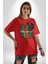 Kaktüs Çita Pamuklu Bisiklet Yaka Kadın Erkek Oversize Boyfriend Dijital Baskılı Kırmızı T-Shirt 5