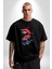 Kırmızı Japon Balığı Pamuklu Bisiklet Yaka Kadın Erkek Oversize Boyfriend Dijital Baskılı Siyah T-Shirt 2