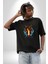At Kafası Renkli Pamuklu Bisiklet Yaka Kadın Erkek Oversize Boyfriend Dijital Baskılı Siyah T-Shirt 3