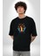 At Kafası Renkli Pamuklu Bisiklet Yaka Kadın Erkek Oversize Boyfriend Dijital Baskılı Siyah T-Shirt 4
