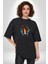 At Kafası Renkli Pamuklu Bisiklet Yaka Kadın Erkek Oversize Boyfriend Dijital Baskılı Siyah T-Shirt 5