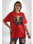 Bereket Fil Hintli Tasarım Pamuklu Bisiklet Yaka Kadın Erkek Oversize Boyfriend Dijital Baskılı Kırmızı T-Shirt 5