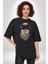 Kasket Bandana Motorcu Kedi Pamuklu Bisiklet Yaka Kadın Erkek Oversize Boyfriend Dijital Baskılı Siyah T-Shirt 4