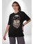 Kasket Bandana Motorcu Kedi Pamuklu Bisiklet Yaka Kadın Erkek Oversize Boyfriend Dijital Baskılı Siyah T-Shirt 5