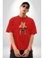 Boks Yapan Kedi Pamuklu Bisiklet Yaka Kadın Erkek Oversize Boyfriend Dijital Baskılı Kırmızı T-Shirt 3