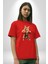 Boks Yapan Kedi Pamuklu Bisiklet Yaka Kadın Erkek Oversize Boyfriend Dijital Baskılı Kırmızı T-Shirt 5