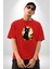 Cadılar Bayramı Kedi Pamuklu Bisiklet Yaka Kadın Erkek Oversize Boyfriend Dijital Baskılı Kırmızı T-Shirt 3