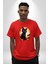 Cadılar Bayramı Kedi Pamuklu Bisiklet Yaka Kadın Erkek Oversize Boyfriend Dijital Baskılı Kırmızı T-Shirt 4