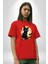 Cadılar Bayramı Kedi Pamuklu Bisiklet Yaka Kadın Erkek Oversize Boyfriend Dijital Baskılı Kırmızı T-Shirt 5