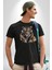 Müzik Dinleyen Kaplan Insan Mont Kadın Erkek Unisex Siyah Organik Baskılı T-Shirt Penye Yüksek Kalite 4