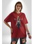 Motosiklet Kadın Pamuklu Bisiklet Yaka Kadın Erkek Oversize Boyfriend Dijital Baskılı Kırmızı T-Shirt 2