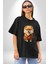 Teacup Pomernian Çeket Pamuklu Bisiklet Yaka Kadın Erkek Oversize Boyfriend Dijital Baskılı Siyah T-Shirt 2