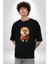 Teacup Pomernian Çeket Pamuklu Bisiklet Yaka Kadın Erkek Oversize Boyfriend Dijital Baskılı Siyah T-Shirt 5