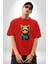 Bandana Kedi Kulaklık Çeket Pamuklu Bisiklet Yaka Kadın Erkek Oversize Boyfriend Dijital Baskılı Kırmızı T-Shirt 3