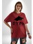 Türk Yazısı Pamuklu Bisiklet Yaka Kadın Erkek Oversize Boyfriend Dijital Baskılı Kırmızı T-Shirt 4
