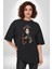 Japon Asyalı Samuray Kadın Pamuklu Bisiklet Yaka Kadın Erkek Oversize Boyfriend Dijital Baskılı Siyah T-Shirt 3
