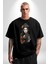 Japon Asyalı Samuray Kadın Pamuklu Bisiklet Yaka Kadın Erkek Oversize Boyfriend Dijital Baskılı Siyah T-Shirt 5