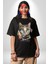 Red Cloud Kedi Hintli Pamuklu Bisiklet Yaka Kadın Erkek Oversize Boyfriend Dijital Baskılı Siyah T-Shirt 1