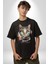 Red Cloud Kedi Hintli Pamuklu Bisiklet Yaka Kadın Erkek Oversize Boyfriend Dijital Baskılı Siyah T-Shirt 2