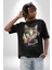 Red Cloud Kedi Hintli Pamuklu Bisiklet Yaka Kadın Erkek Oversize Boyfriend Dijital Baskılı Siyah T-Shirt 5