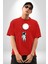 Astronot Ay Balon Pamuklu Bisiklet Yaka Kadın Erkek Oversize Boyfriend Dijital Baskılı Kırmızı T-Shirt 1