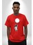 Astronot Ay Balon Pamuklu Bisiklet Yaka Kadın Erkek Oversize Boyfriend Dijital Baskılı Kırmızı T-Shirt 2