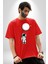 Astronot Ay Balon Pamuklu Bisiklet Yaka Kadın Erkek Oversize Boyfriend Dijital Baskılı Kırmızı T-Shirt 4