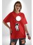 Astronot Ay Balon Pamuklu Bisiklet Yaka Kadın Erkek Oversize Boyfriend Dijital Baskılı Kırmızı T-Shirt 5