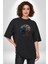 Robot Kafası Kız Pamuklu Bisiklet Yaka Kadın Erkek Oversize Boyfriend Dijital Baskılı Siyah T-Shirt 5