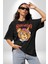 Beyin Yıkama Pamuklu Bisiklet Yaka Kadın Erkek Oversize Boyfriend Dijital Baskılı Siyah T-Shirt 4